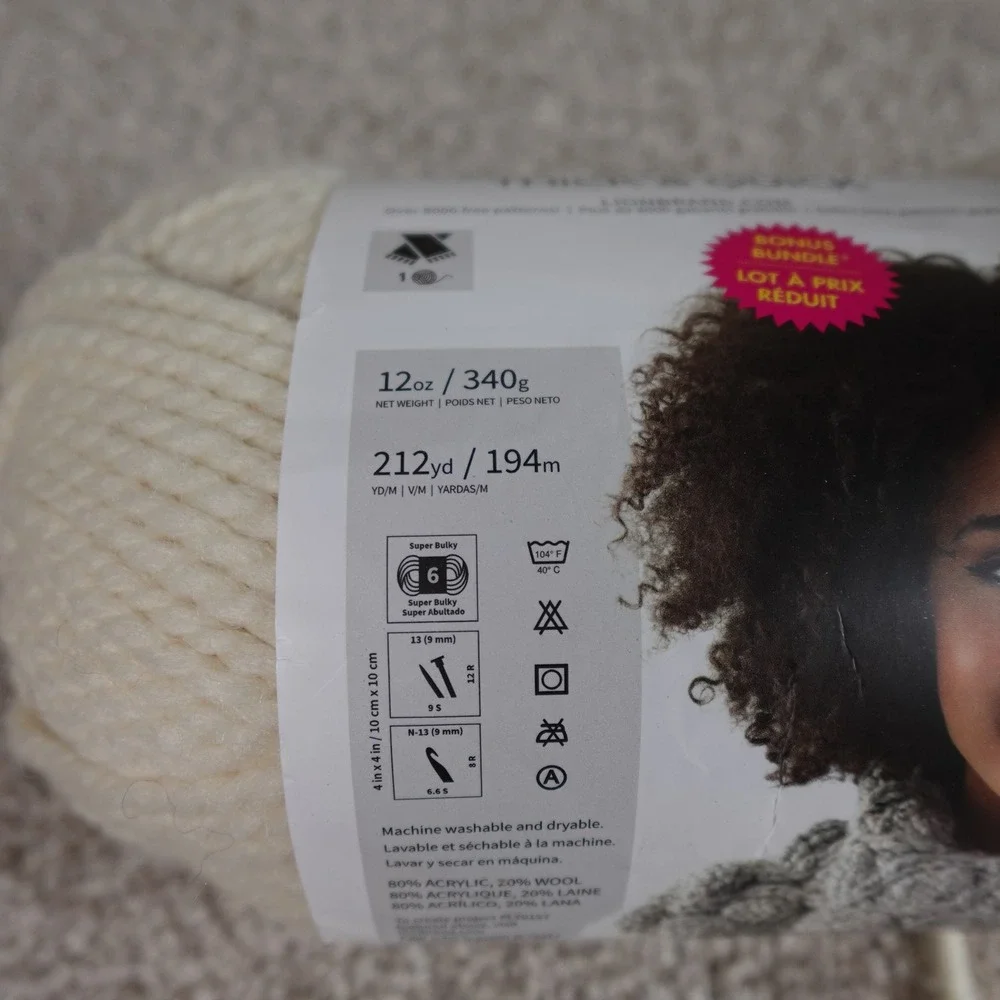 Lion Brand Wool-Ease Thick & Quick Bonus Bundle Fisherman White Yarn 12oz 212yd‎